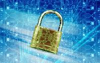 Gold padlock on a blue background showing networks - web 