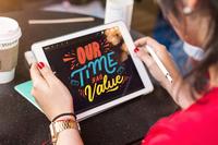 digital tablet showing 'time has value'  