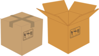Cartoon image of a closed cardboard box and an open cardboard box