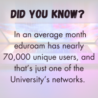 Did you know that in an average month eduroam has nearly 70000 unique users, and that's just one of the university's networks.
